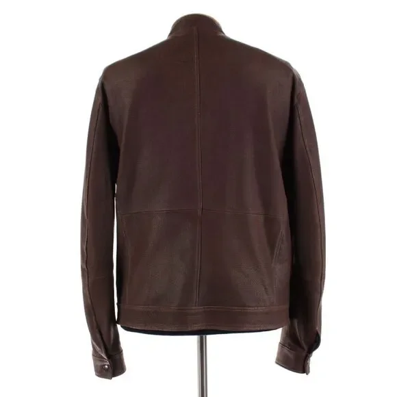 Latini NWT 100% Leather Asymmetrical Jacket Size 54 (XL US) In Brown